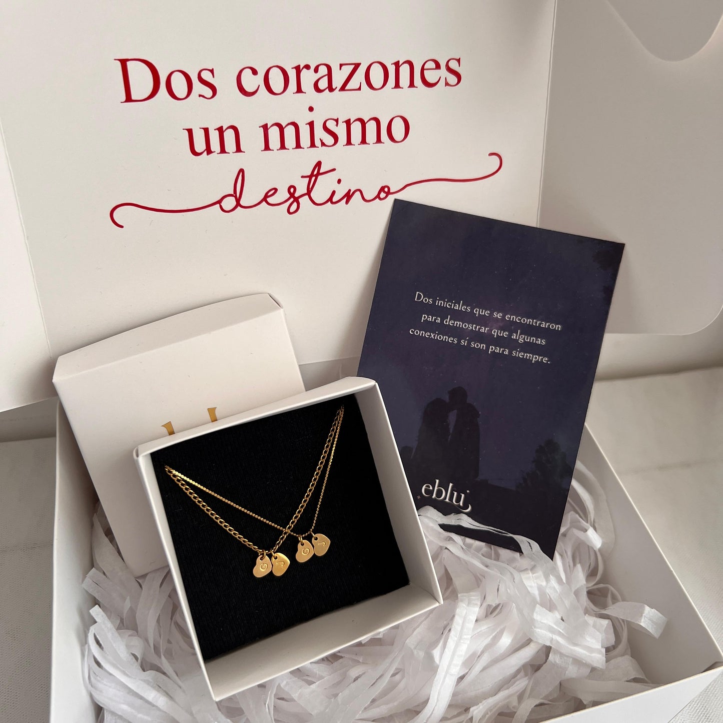 Collares de pareja iniciales doble corazón dorado