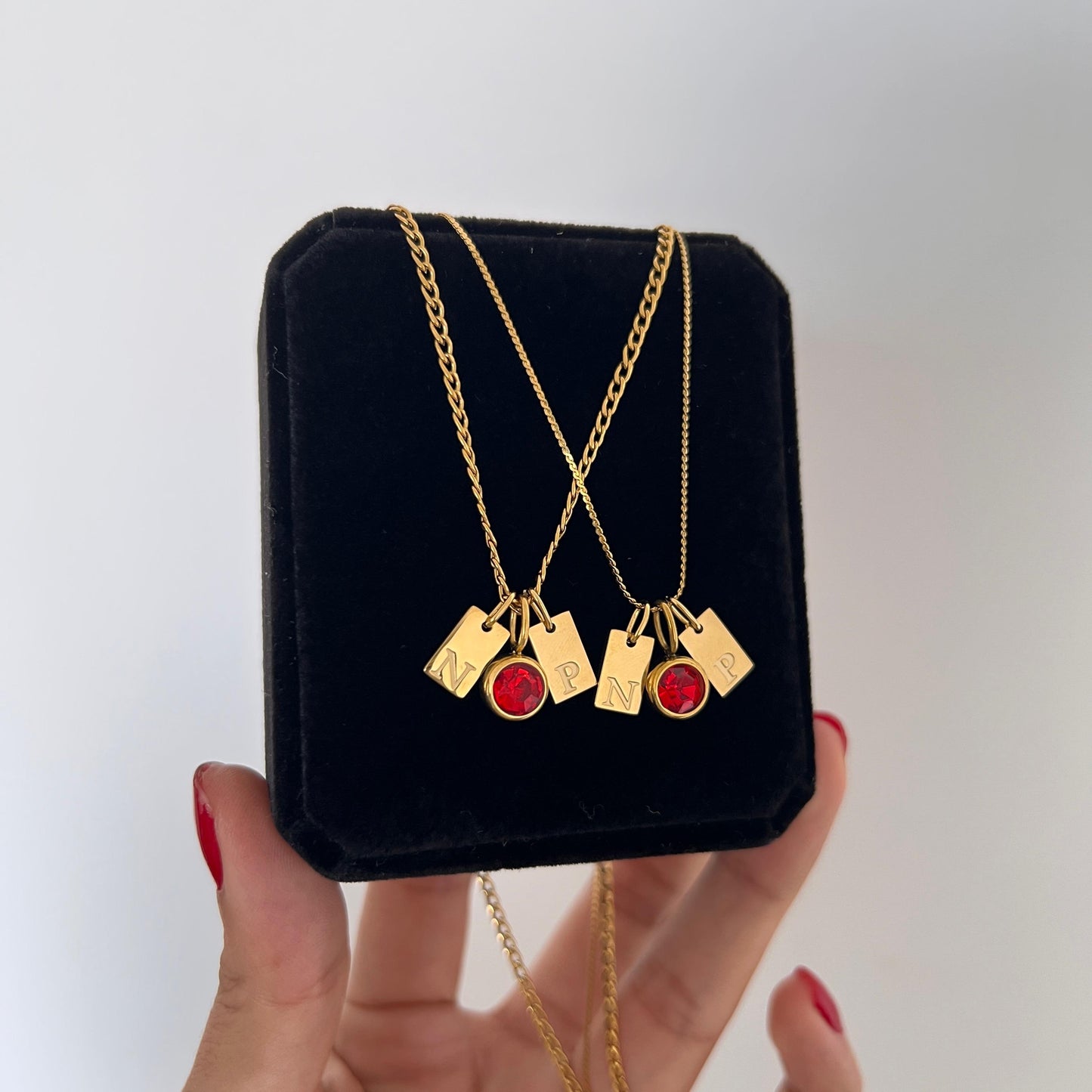 Collares doble plaquita y piedra de aniversario