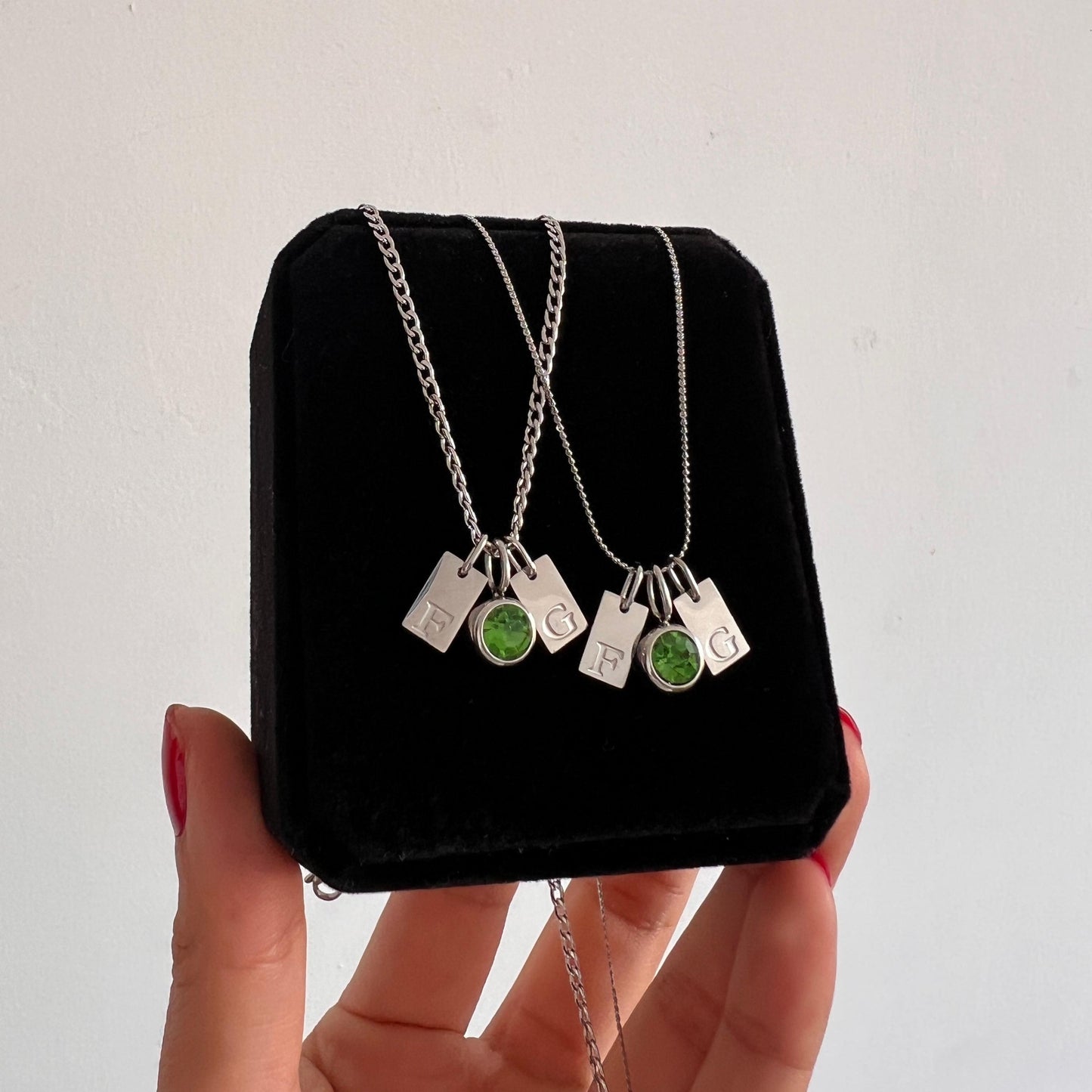 Collares doble plaquita y piedra de aniversario