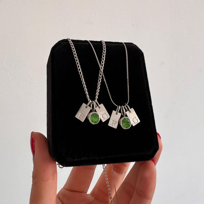 Collares doble plaquita y piedra de aniversario