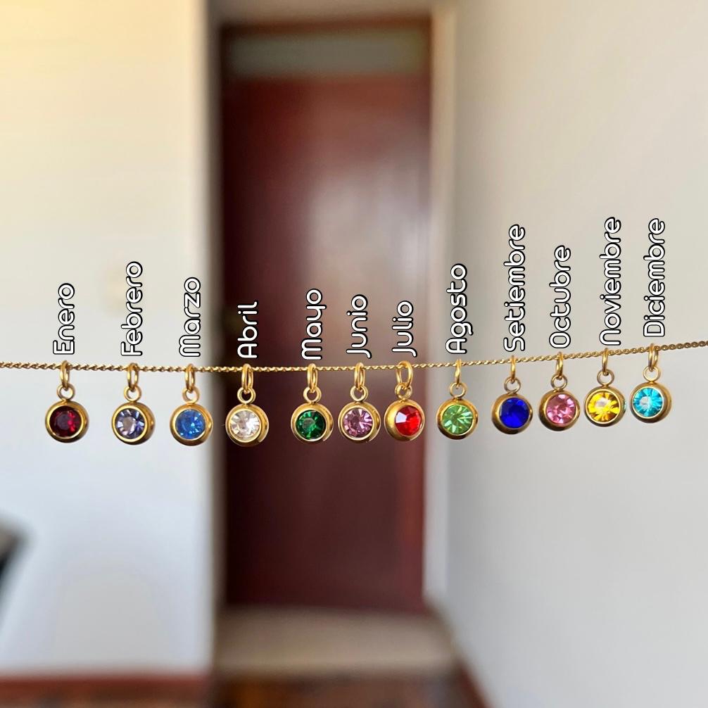 Collares plaquita y piedra de aniversario pequeña dorada